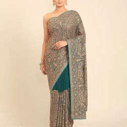 Mohey Green Georgette Embroidered Saree With Unstitched Blouse-picture-35