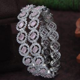 SGA FASHION Set Of 2 Rhodium-Plated AD Studded Bangles-image-96