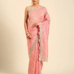 Mohey Pink Chinon Chiffon Embroidered Saree With Unstitched Blouse-image-64