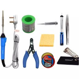 Fadman Beginner Basic Soldering Iron Kit Pack-9, Solder Wire, Stand, Wire Cutter, Soldering Flux, Tweezer, Desoldering Pump, Sponge, Soldering Bit, Soldering Iron 25 W Simple (Flat Tip)-6