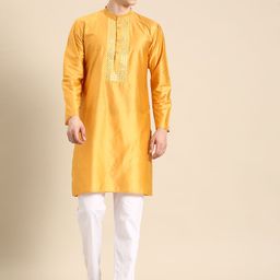 Anouk Men Yoke Design Regular Mirror Work Kurta with Pyjamas image 2