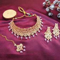 VATSALYA creation Alloy Gold- plated Purple Jewellery Set-picture-30