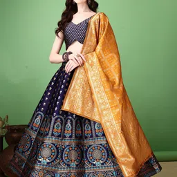 A TO Z CART Woven Design Zari Ready to Wear Lehenga & Unstitched Blouse With Dupatta-image-56