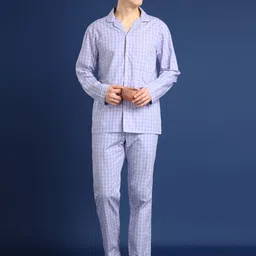 Hancock Men Checked Lapel Collar Pure Cotton Night suit-picture-12