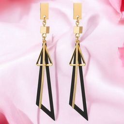 Nilu's Collection Set Of 2 Gold-Plated Fancy Hollow Triangle Long Geometric Drop Earrings-28