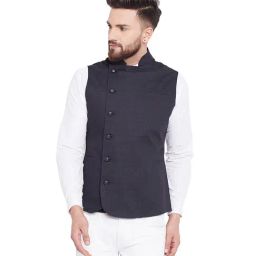 Hypernation Black Printed Slim Fit Cotton Waistcoat-84