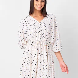 IZEL Women V-Neck Puff Sleeve Fit & Flare Dress-image-27