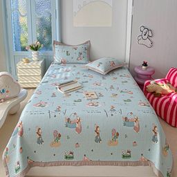 JC HOME Blue & Pink Cartoon Character Printed 162 TC Queen Bed Cover Set-image-38