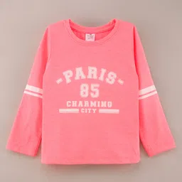 Smarty Girls Cotton Full Sleeves Top Text Print - Neon Peach-picture-18