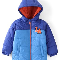 Babyhug Full Sleeves Hooded & Padded Jacket Text Embroidery- Blue-image-36