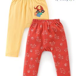 Babyoye 100% Cotton With Eco Jiva Finish Full Length Diaper Leggings Elephant Print Pack of 2- Red & Yellow-image-49