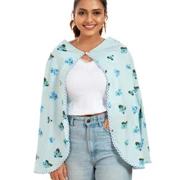 Mom for sure by Ketki Dalal Floral Printed Lace Embellished Hem Detailed Nursing Cape - Blue-picture-31