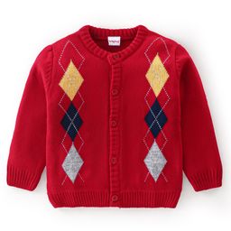 Babyhug Knitted Full Sleeves Sweater With Kite Print - Red-image-12