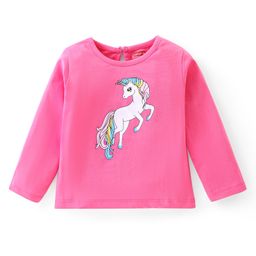 Babyhug Cotton Knit Full Sleeves T-Shirt Unicorn Graphic Print - Pink-image-90