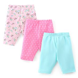 Babyhug Cotton Single Jersey Knit Three Fourth Length Legging Floral Print Pack Of 3 - Multucolor-image-8