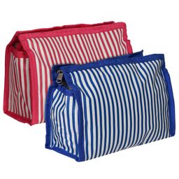 Kuber Industries Lining Print PVC Toiletry Bag For Home & Travelling With 3 Main Zipper,Blue & Pink, 54KM4354-image-47