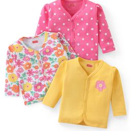 Babyhug 100% Cotton Knit Full Sleeves Front Open Floral & Polka Dots Printed Vests Pack Of 3 - Multicolour-image-20