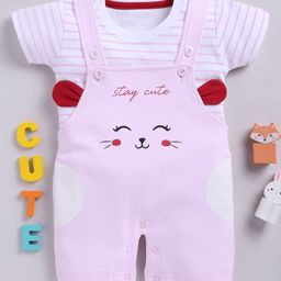 TOONYPORT Cotton Half Sleeves Stay Cute Printed Dungaree Set - Pink-picture-49