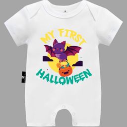 The Peppy Tend Halloween Theme 100% Cotton Half Sleeves My First Halloween Text Printed Romper - White-picture-21
