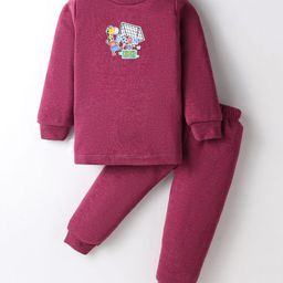 Simply Cotton Full Sleeves Animal Print Thermal Vest & Pant - Dark Red-image-76