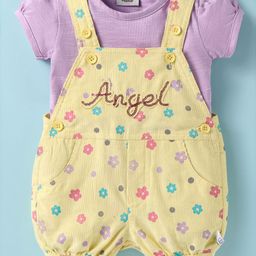 Wonderchild Cat Embroidered Romper With Half Sleeves Tee - White & Lemon Yellow-image-25