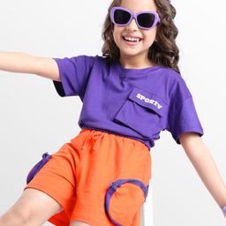 Ollington St. Cotton Half Sleeves Knit Top & Shorts Set - Purple & Orange-picture-47