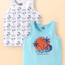 Doodle Poodle 100% Cotton Single Jersey Knit Sleeveless Vests With Tropical Theme Pack of 2 - Light Blue & White-picture-10