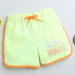 BUMZEE Cotton Woven Above Knee Length You Are My Paradise Text Embossed Shorts - Neon Green-image-2