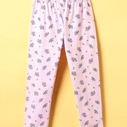 Evimo Single Jersey Knit Full Length Leggings With Floral Print - Pink-image-61