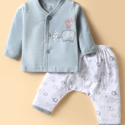 Pink Rabbit Single Jersey Knit Full Sleeves Night Suit With Elephant Print - Light Blue-9