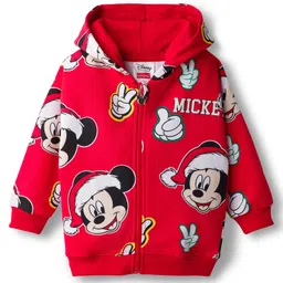 Babyhug Disney 100% Cotton Drop Shoulder Front Open Hooded Full Sleeves Sweatjacket With Mickey Mouse Print - Red-picture-26