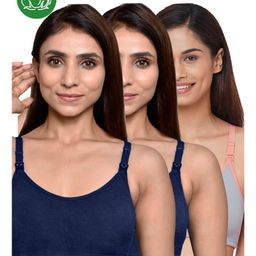 Inner Sense Organic Cotton Knit Pack of 3 Solid Antimicrobial Maternity Bras With Nursing Access - Multi Colour-picture-31