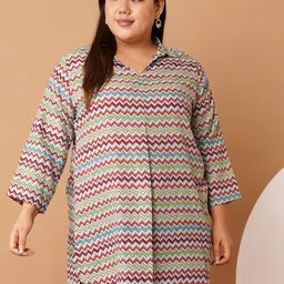 U&F Beyond Women Geometric Printed Crepe Shirt Style Longline Top-picture-21