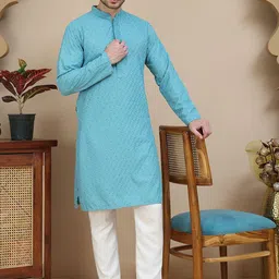 Anouk Floral Embroidered Mandarin Collar Sequinned Straight Kurta With Pyjamas-picture-14