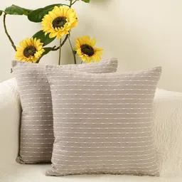 Jamio Firati Beige & White 2 Pieces Striped Cotton Square Cushion Covers-image-71