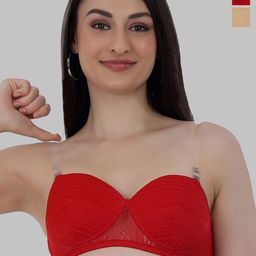 SELFCARE Floral Net Half Coverage Lightly Padded Pack of 2 Bra-30