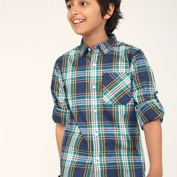 BONKIDS Boys Classic Fit Tartan Checked Spread Collar Cotton Casual Shirt-image-77