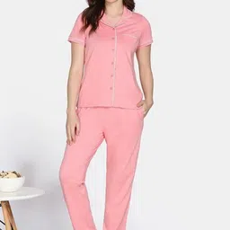 Zivame Women Lapel Collar Shirt & Pyjamas Night suit-image-16