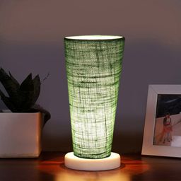 Devansh Green Textured Wooden Cylinder Shaped Table Lamps-36