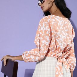 EVERYDAY by ANI Women Attractive Peach Floral Volume Play Top-image-57