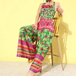 Sangria Multicoloured Romanticism New Jumpsuit Floral Printed Basic Jumpsuit-36