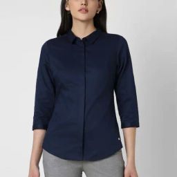 Van Heusen Navy Cotton Textured Pattern Formal Shirt-picture-0