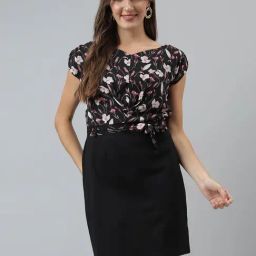 Latin Quarters Black Floral Print A Line Dress-image-116