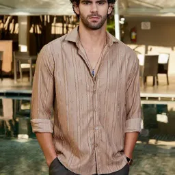 Campus Sutra Beige Regular Fit Striped Shirt-picture-20