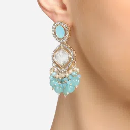 Zaveri Pearls Turquoise Blue Austrian Diamonds & Artificial Stones Dangler Earring-ZPFK16918 image 1