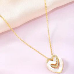 Peora Gold Plated Synthetic Stone Studded Entangled Hearts Pendant with Chain-image-49