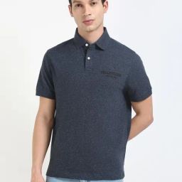 TOMMY HILFIGER Blue Cotton Regular Fit Textured Polo T-Shirt-image-64