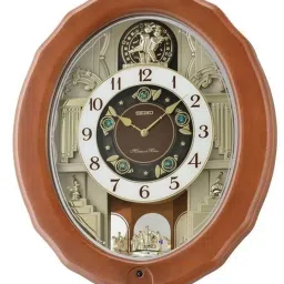 SEIKO Brown Wood Elegant Oval Hourly Chime 30 Melody In Motion Wall Clock image 1
