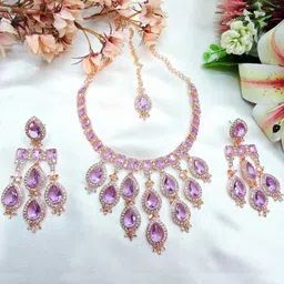 VATSALYA creation Alloy Gold- plated Purple Jewellery Set-picture-2