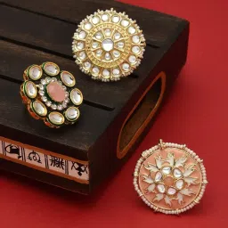 Zaveri Pearls Multicolor Combo of 3 Ethnic Adjustable Finger Rings-ZPFK12771 image 1